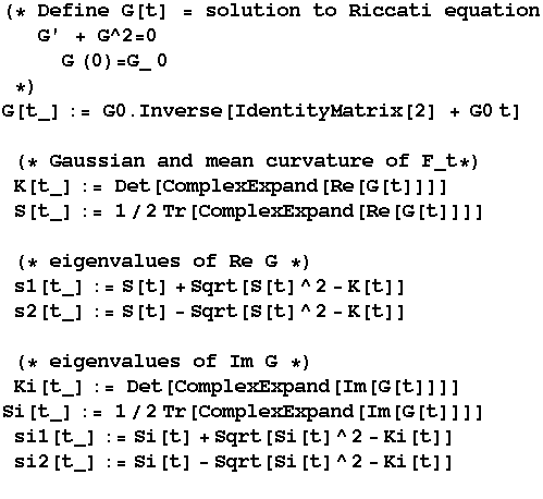 (* Define G[t] = solution to Riccati equationG ' + G^2 = 0 G (0) = G_0 ... si1[t_] := Si[t] + Sqrt[Si[t]^2 - Ki[t]] si2[t_] := Si[t] - Sqrt[Si[t]^2 - Ki[t]] 